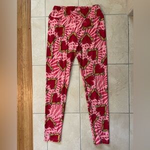 LuLaRoe Pink and Red Heart Leggings